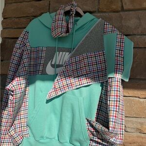 Nike Teal and Plaid Hoodie